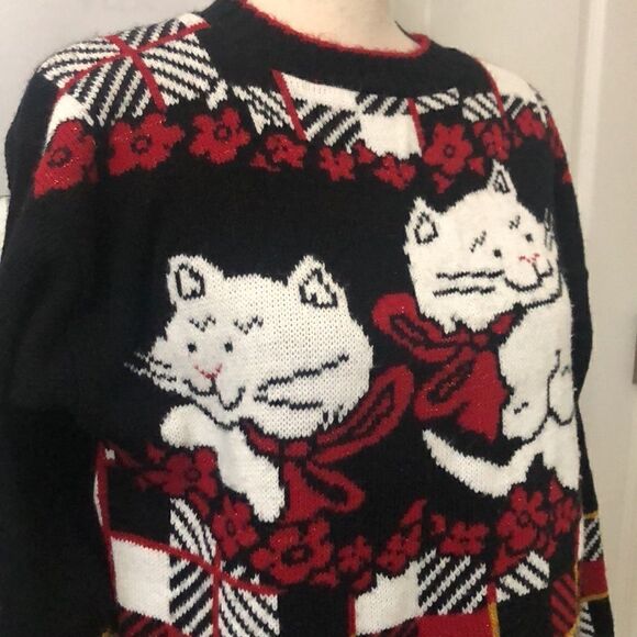 Vintage Dana Scott cat womens Christmas sweater size L - Picture 3 of 9